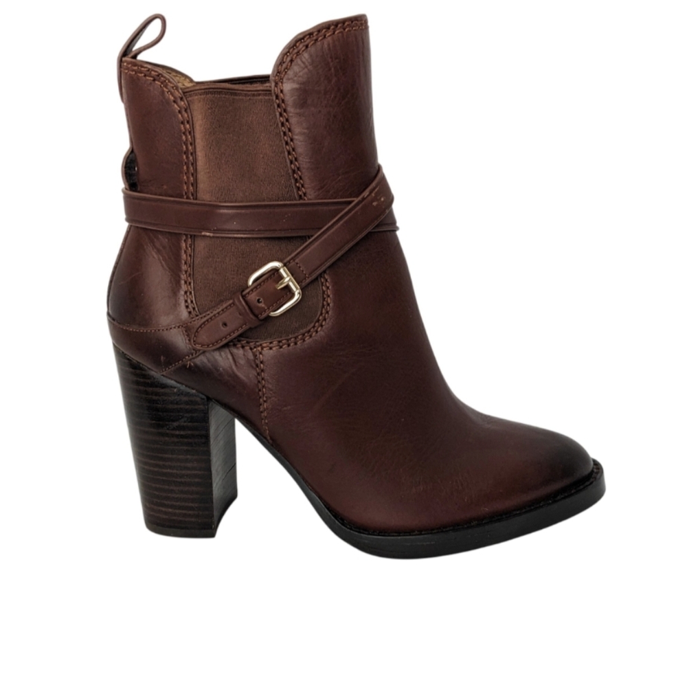 Coach Brown Leather Ankle Boot with Buckle Strap